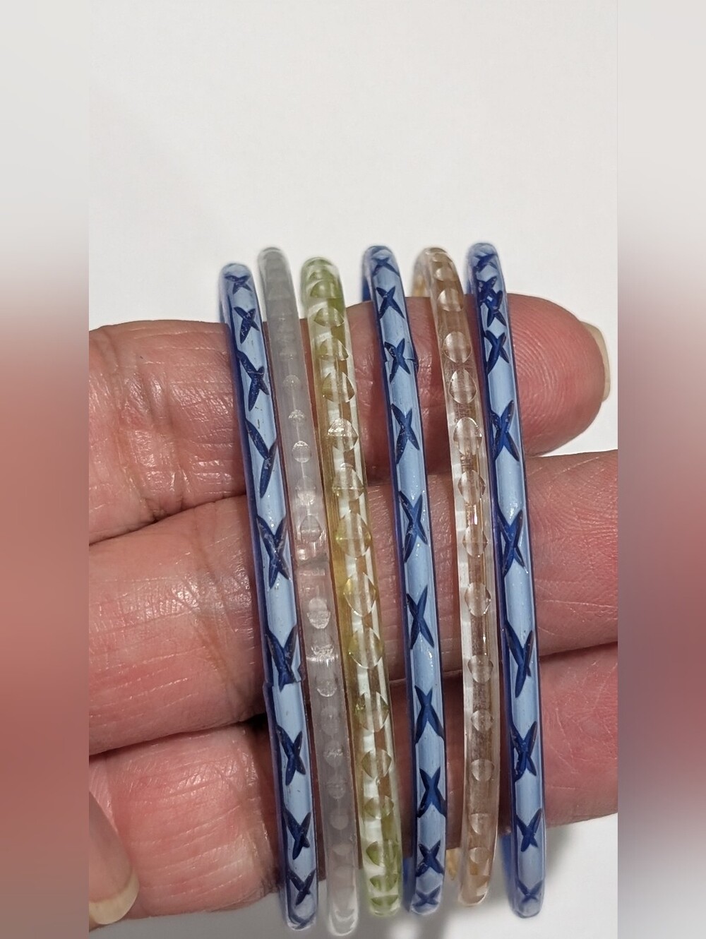 Fashion Acrylic Multi Color 6 Bangle Bracelets Blue Yellow Peach Clear